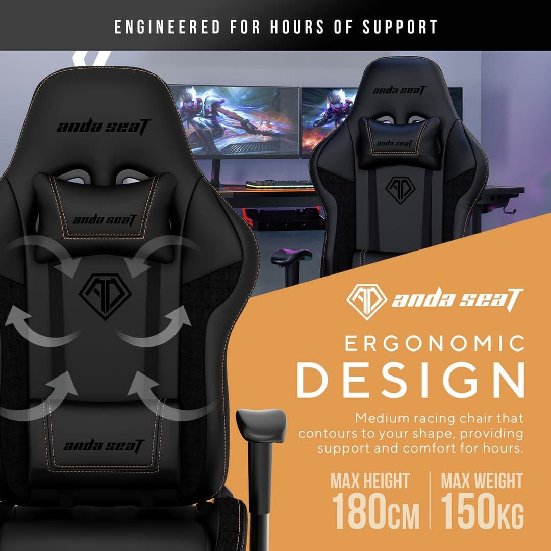 Anda seat Jungle 2 Medium Gaming Chair with Footrest - Black - Image 9