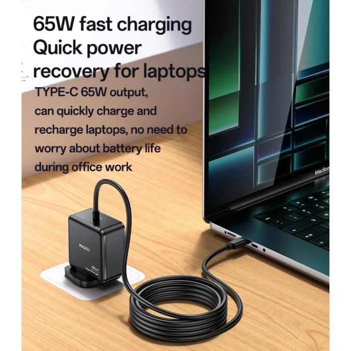Yesido YC93 65W USB-C Laptop Charger Adapter Fast Charging with 2M Cable & UK Plug - Image 4