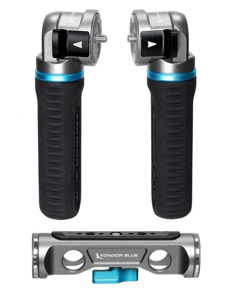 KONDOR BLUE | Pro Pivot Rosette Grip Set & Dual Rod Clamp | 30-Position ARRI-Style Rosettes, Ergonomic Rubber Grips, Left/Right Compatible | Space Gray