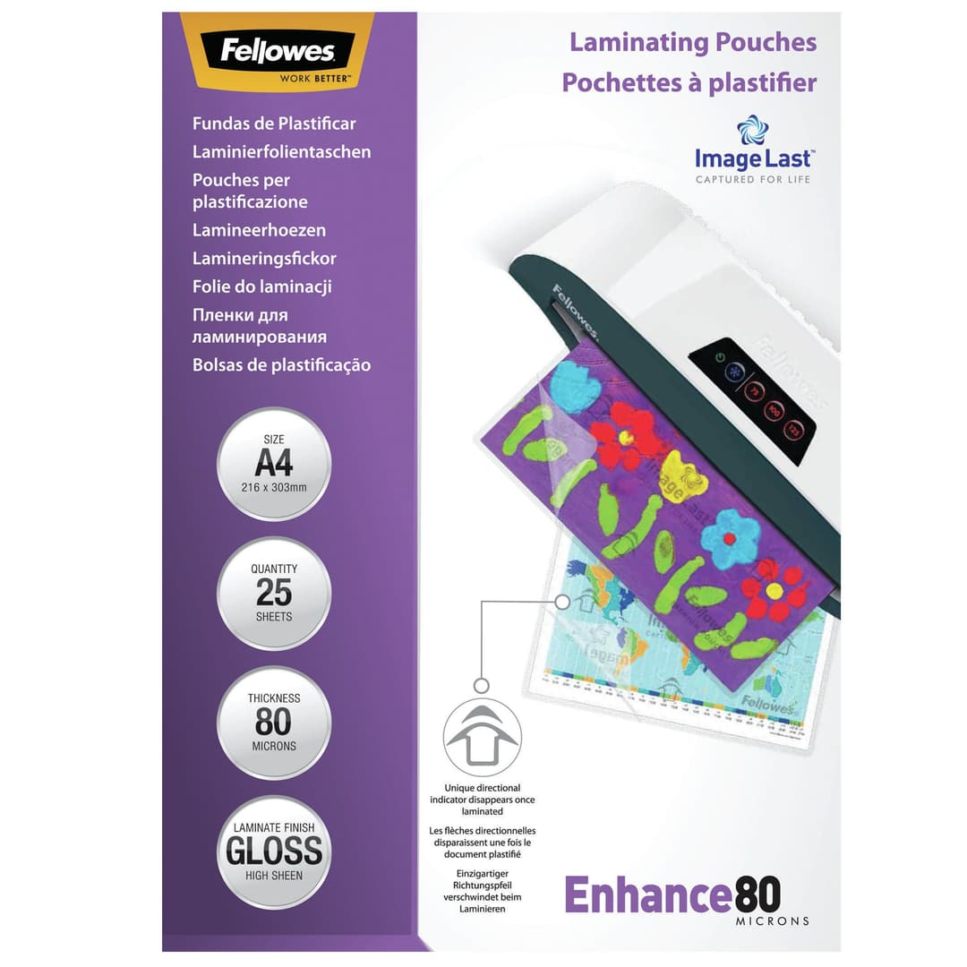 Fellowes ImageLast A4 80 Micron Laminating Pouch - 25 pack - Image 1