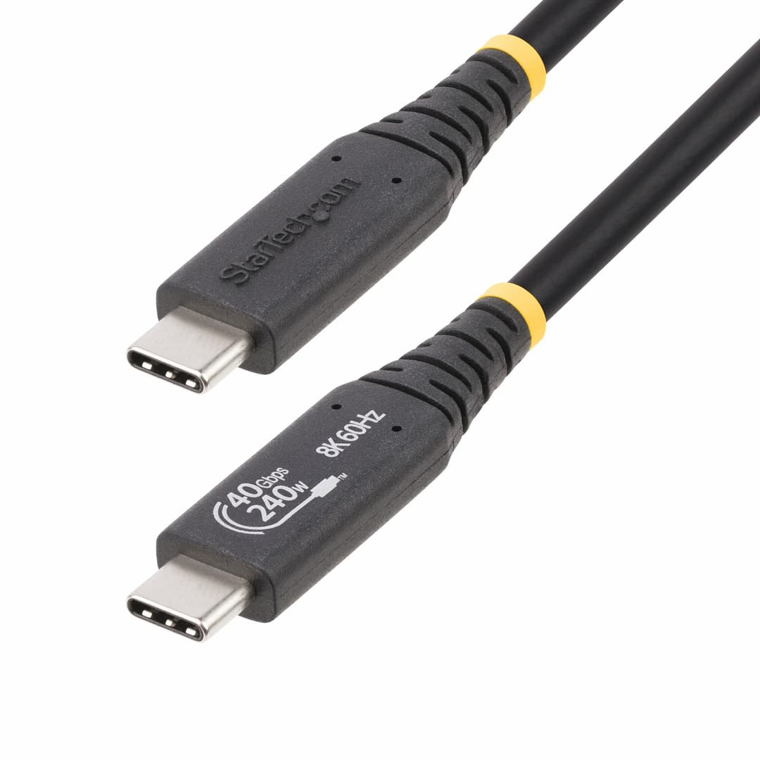 StarTech.com 3ft (1m) USB4 Cable 40Gbps, 240W (5A) Power Delivery, 8K 120Hz / 4K 240Hz DP Alt Mode, USB-IF Certified USB-C Cable - Thunderbolt Compatible - Image 1