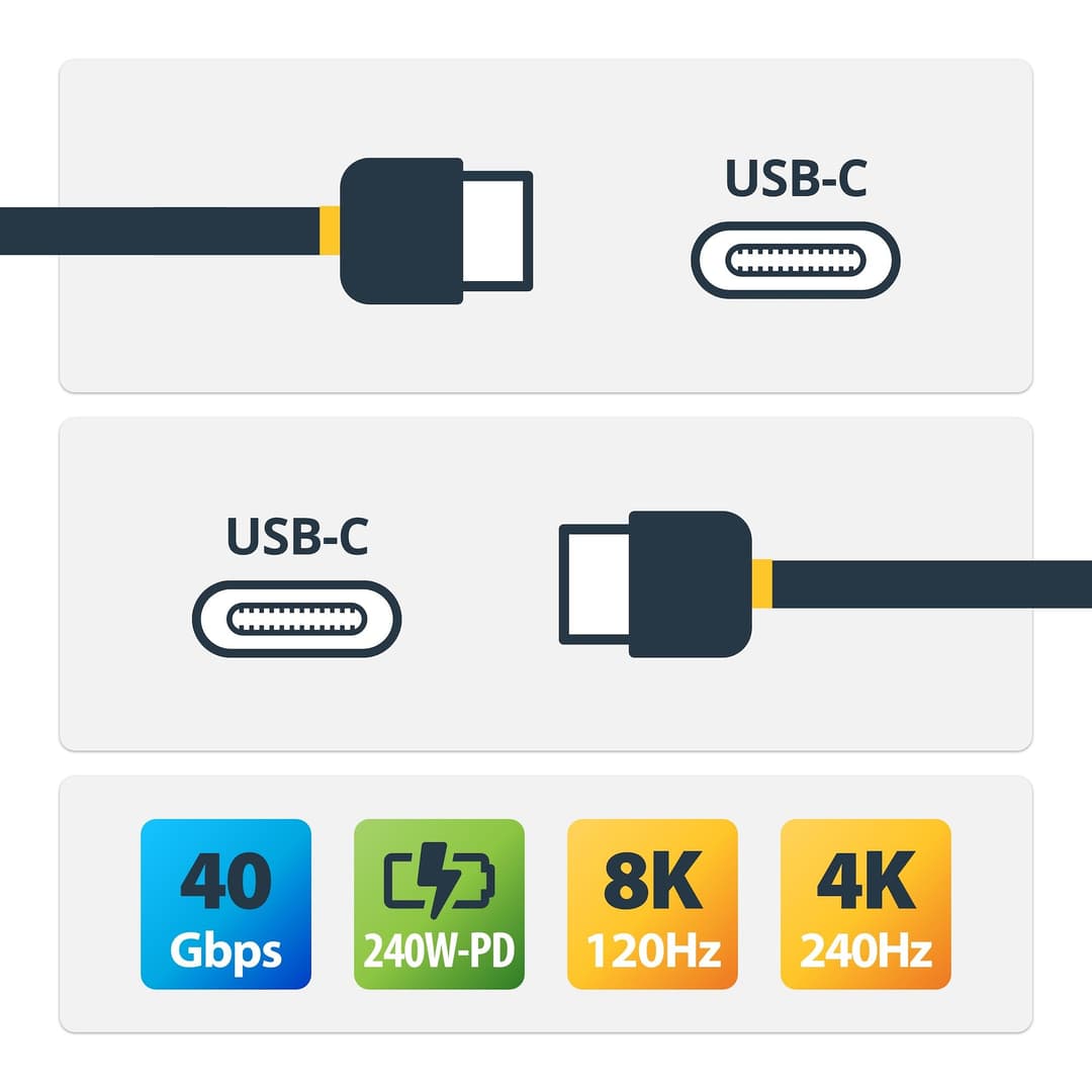 StarTech.com 3ft (1m) USB4 Cable 40Gbps, 240W (5A) Power Delivery, 8K 120Hz / 4K 240Hz DP Alt Mode, USB-IF Certified USB-C Cable - Thunderbolt Compatible - Image 2