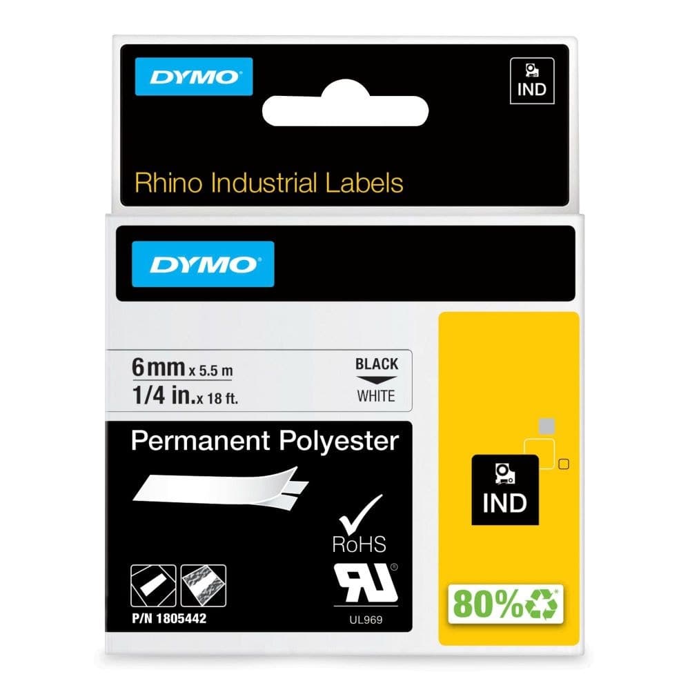 Dymo 1805442 6mm Black on White Tape - Image 1