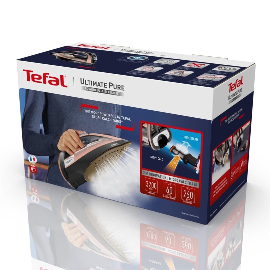 Tefal Ultimate Pure FV9845 Dry & Steam Iron - Black, Copper - Image 8