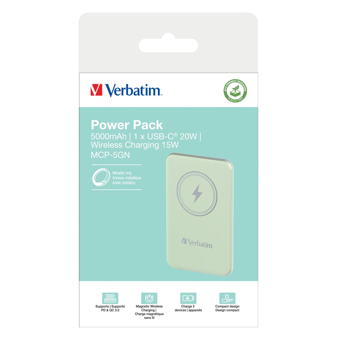 Verbatim Charge 'n' Go Magnetic Wireless Power Bank 5000mAh Green - Image 4