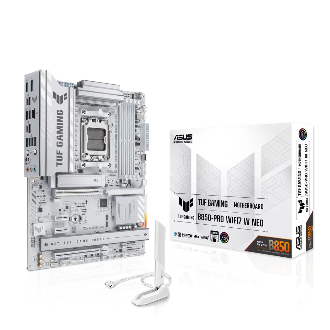 ASUS TUF GAMING B850-PRO WIFI7 W NEO DDR5 ATX Socket AM5 Motherboard - White - Image 1