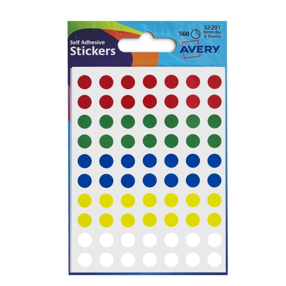 Avery 32-291 8 mm Round Assorted Colour Stickers - Image 1