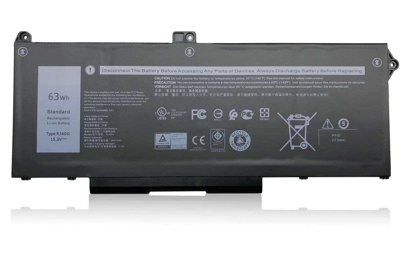CoreParts MBXDE-BA0250 Laptop Battery for Dell Latitude 14 5420, Latitude 15 5520 & Precision 15 3560 - 62.32Wh Li-ion 15.2V 4100mAh Black (replaces RJ40G, 075X16, M033W)