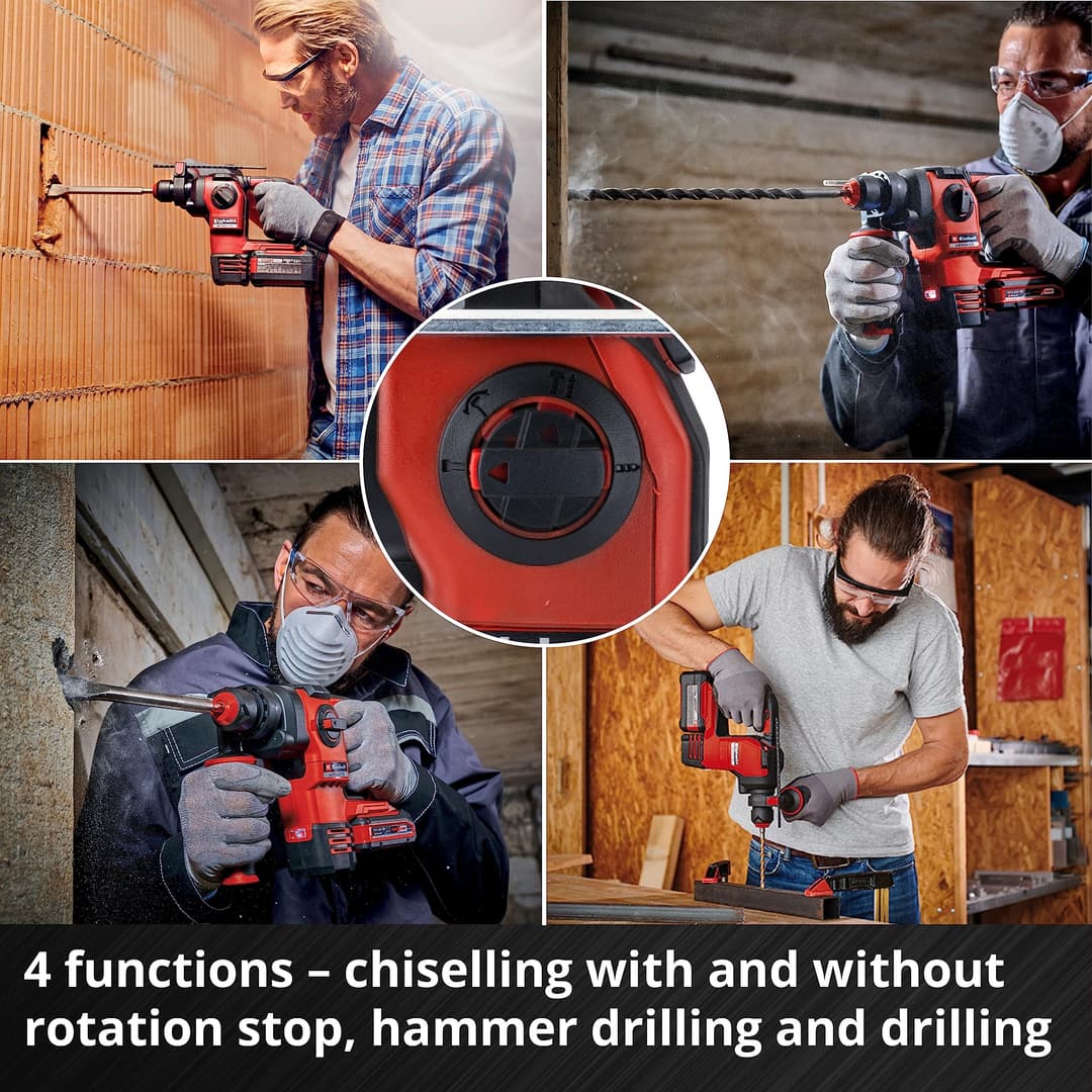 Einhell Cordless Rotary Hammer Drill 18V PXC Without Battery - Black/Red - Image 7