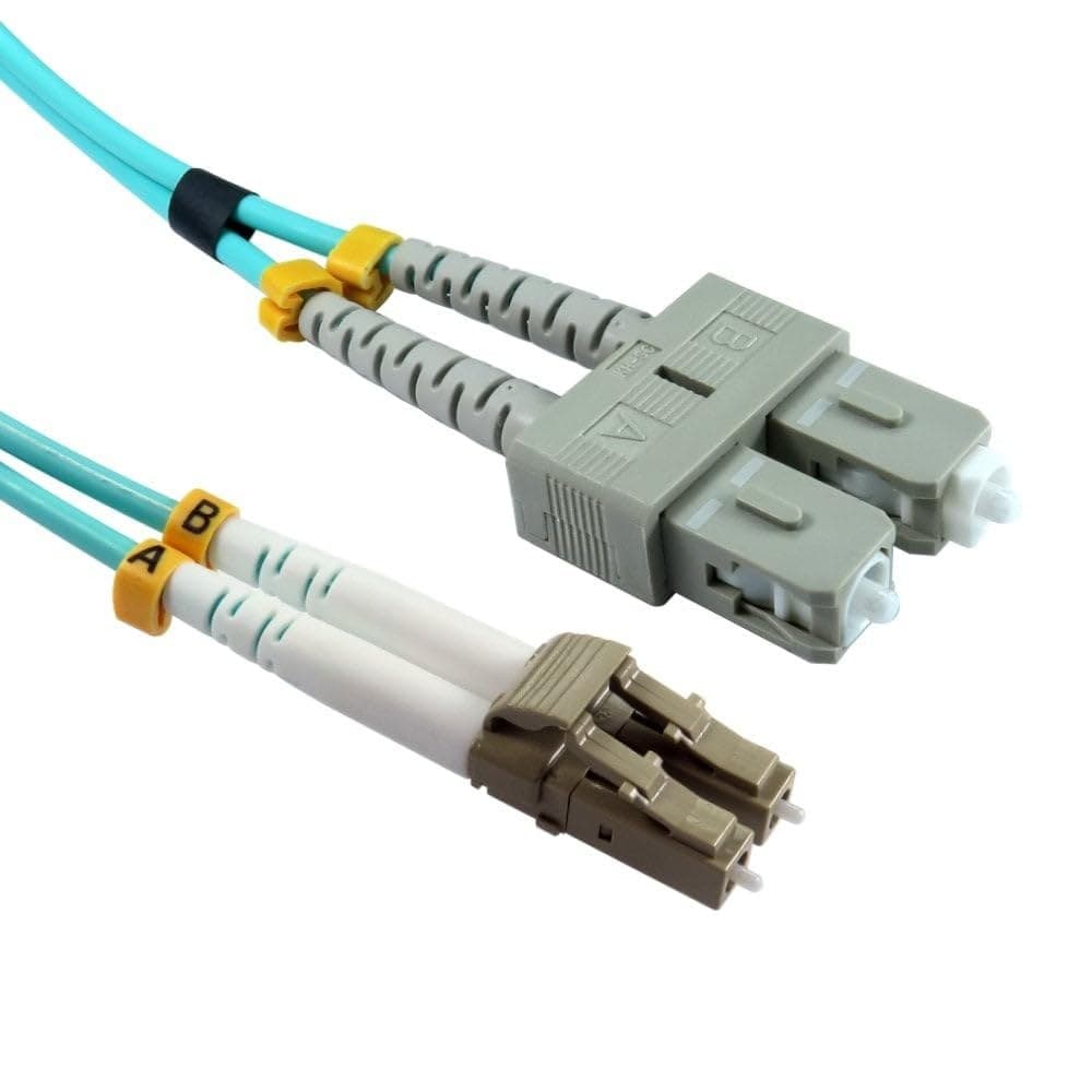 Cables Direct FB3M-LCSC-020D 2m OM3 Multimode Duplex Fibre Optic Cable LC to SC (Aqua) - Image 1