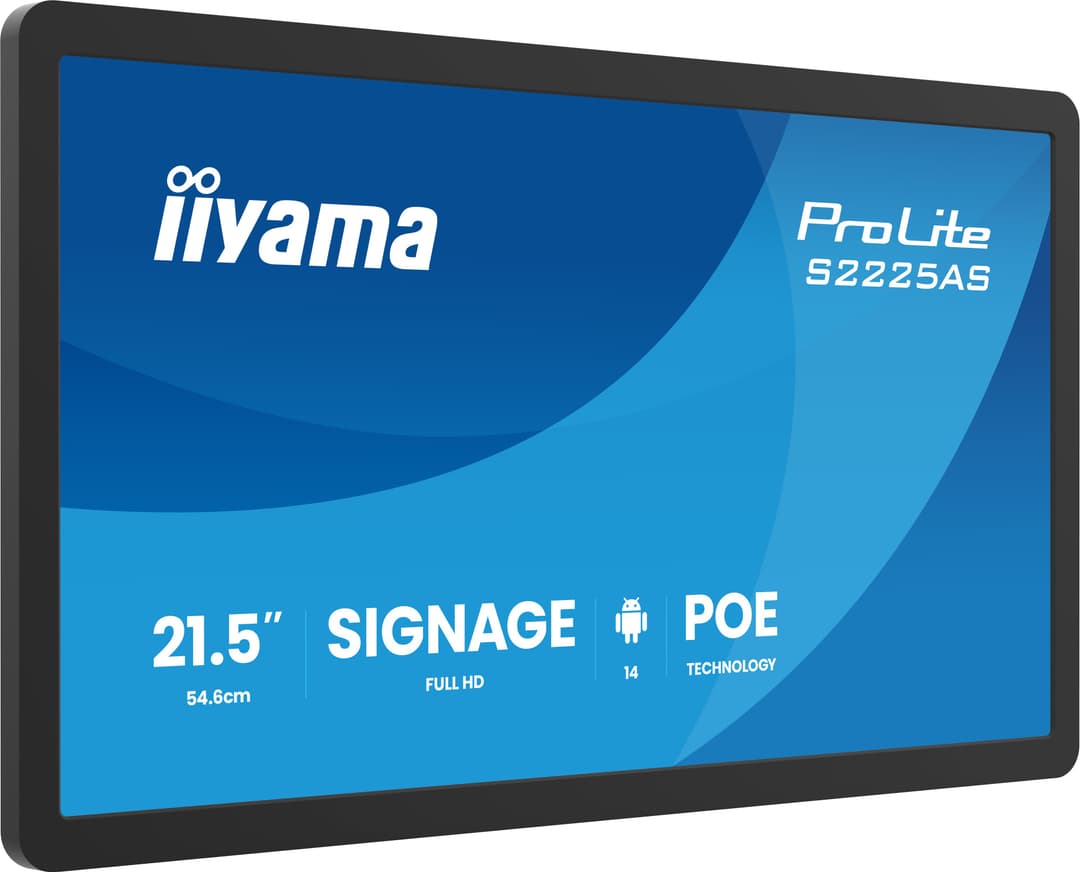 iiyama ProLite S2225AS-B1P Digital signage flat panel 54.6 cm (21.5") LCD Wi-Fi 500 cd/m² Full HD Black Built-in processor Android 24/7 - Image 1