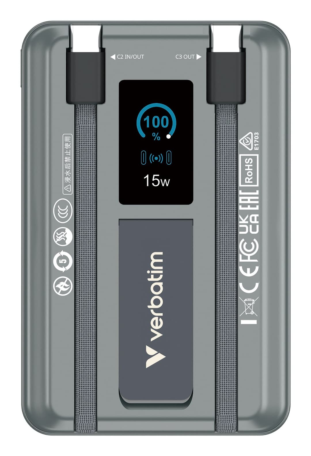Verbatim Charge'n'Go 2C & Display Power Bank 10000 mAh Grey - Image 2