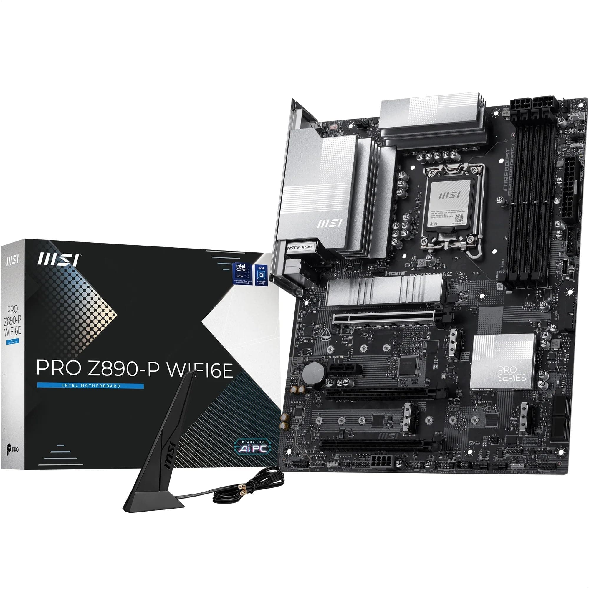 MSI PRO Z890-P WIFI6E Motherboard, ATX - Supports Intel Core Ultra Processors (Series 2), LGA 1851-55A DrMOS, DDR5 Memory Boost (9200+ MT/s OC), PCIe 5.0 x16, M.2 Gen5, Wi-Fi 6E, 5G LAN