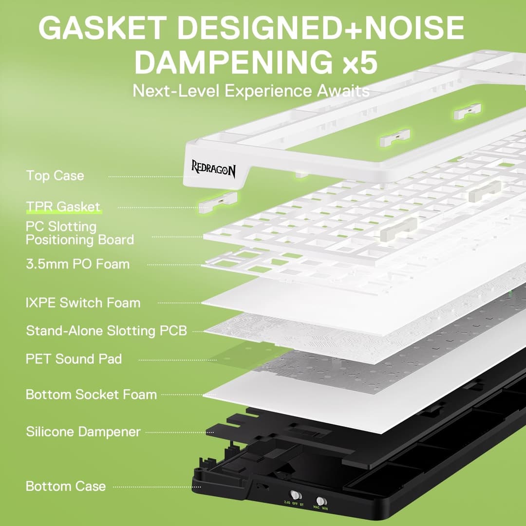Redragon K686 PRO 98 Keys Wireless Gasket RGB Gaming Keyboard - Green - Image 2