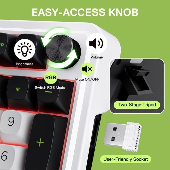 Redragon K686 PRO 98 Keys Wireless Gasket RGB Gaming Keyboard - Green - Image 5
