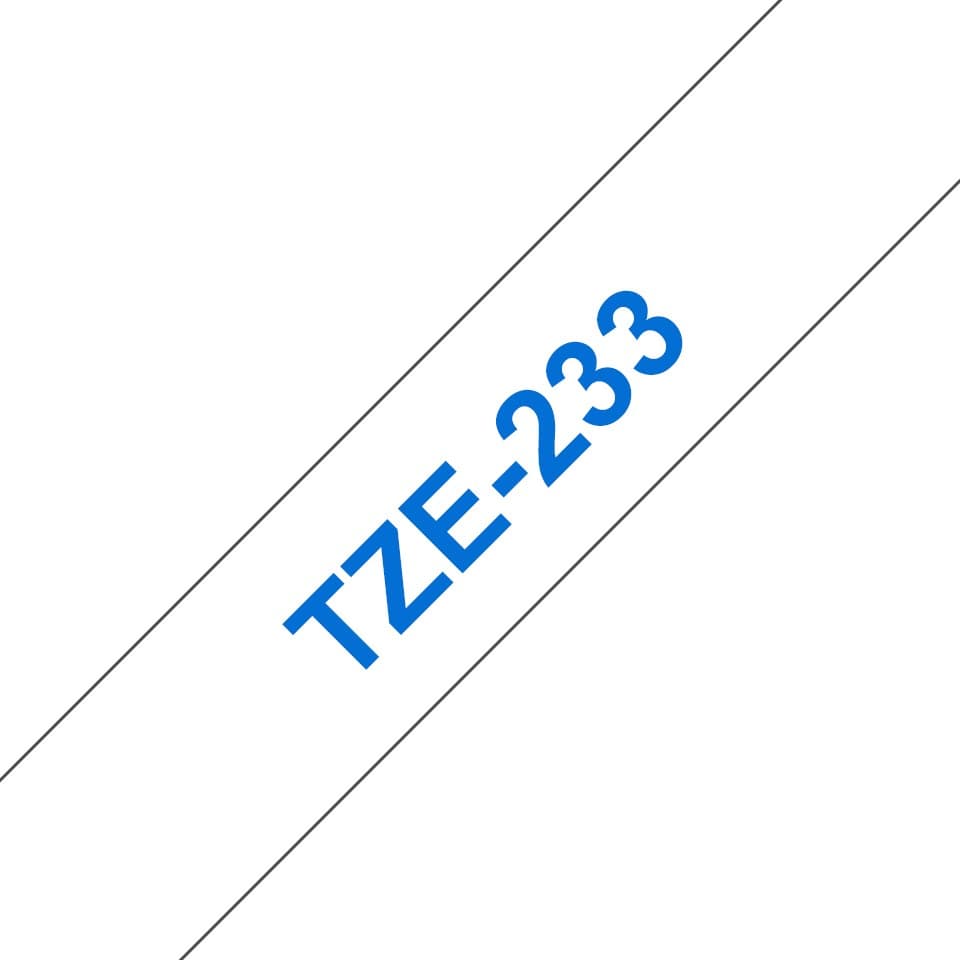 Brother TZE-233 label-making tape Blue on white - Image 1