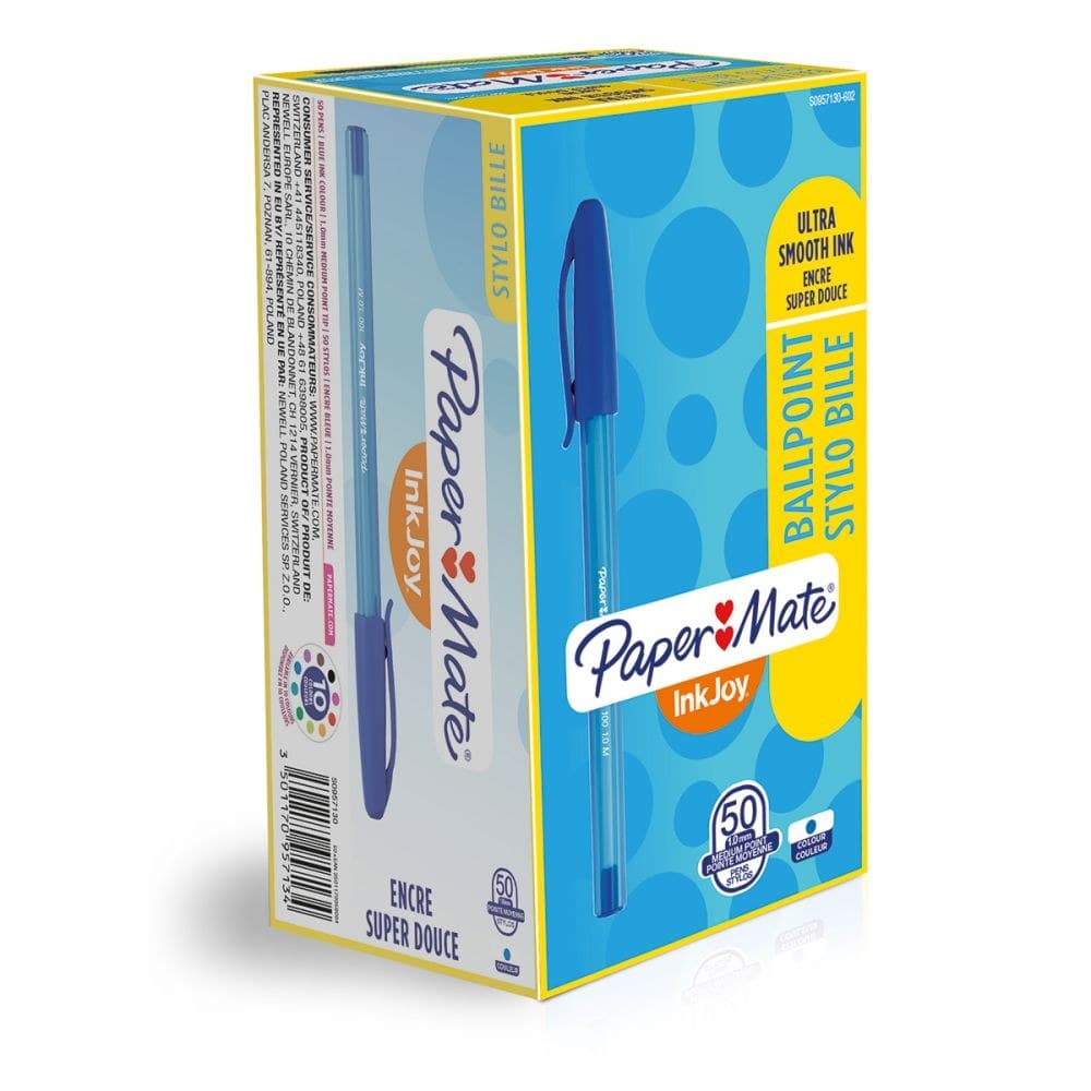 Paper Mate InkJoy 100 Capped Ballpoint Pen Medium 1.0mm Box of 50 - Blue