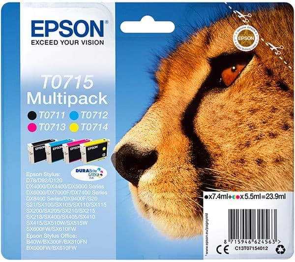 EPSON Cheetah T0715 Cyan, Magenta, Yellow & Black Ink Cartridges - Multipack - Image 2