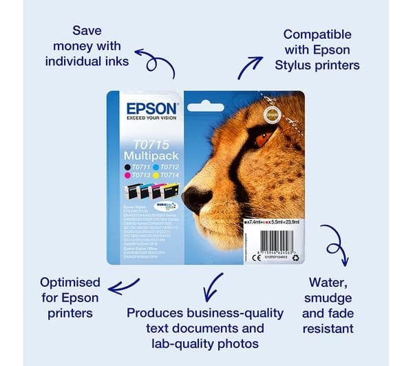 EPSON Cheetah T0715 Cyan, Magenta, Yellow & Black Ink Cartridges - Multipack - Image 3