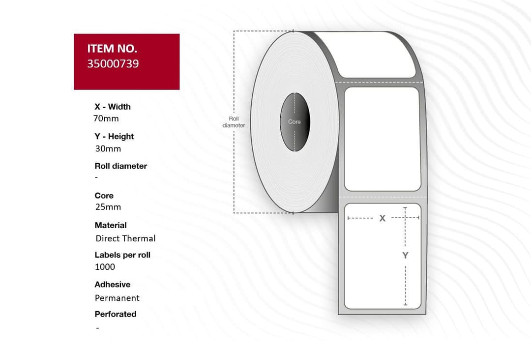 Label 70x30 - Core 25. White. - Image 1