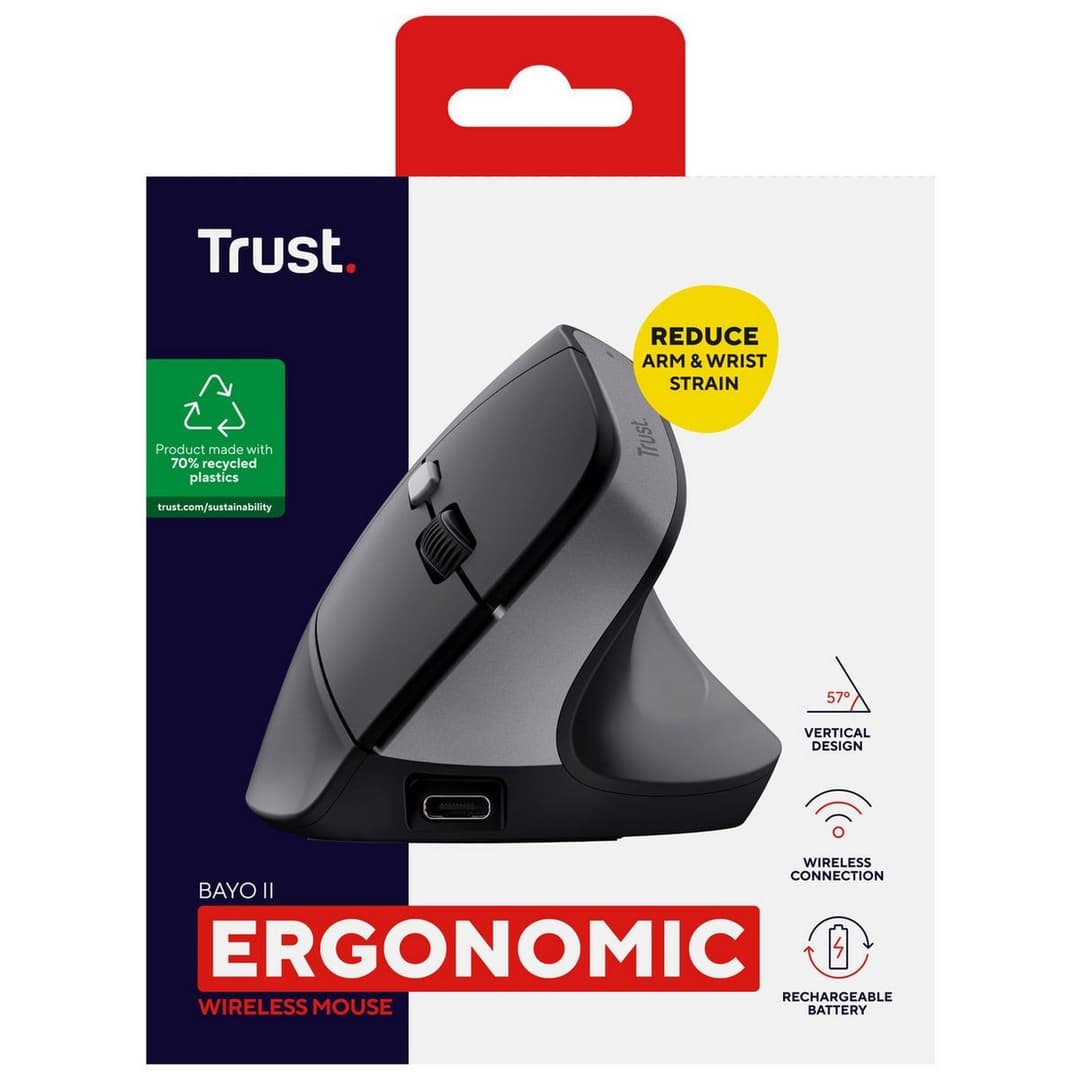 Trust Bayo II Ergonomic Wireless Mouse - Black - Image 8