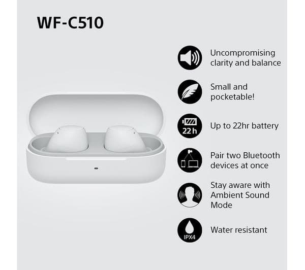 Sony WF-C510 True Wireless Earbuds - White - Image 4