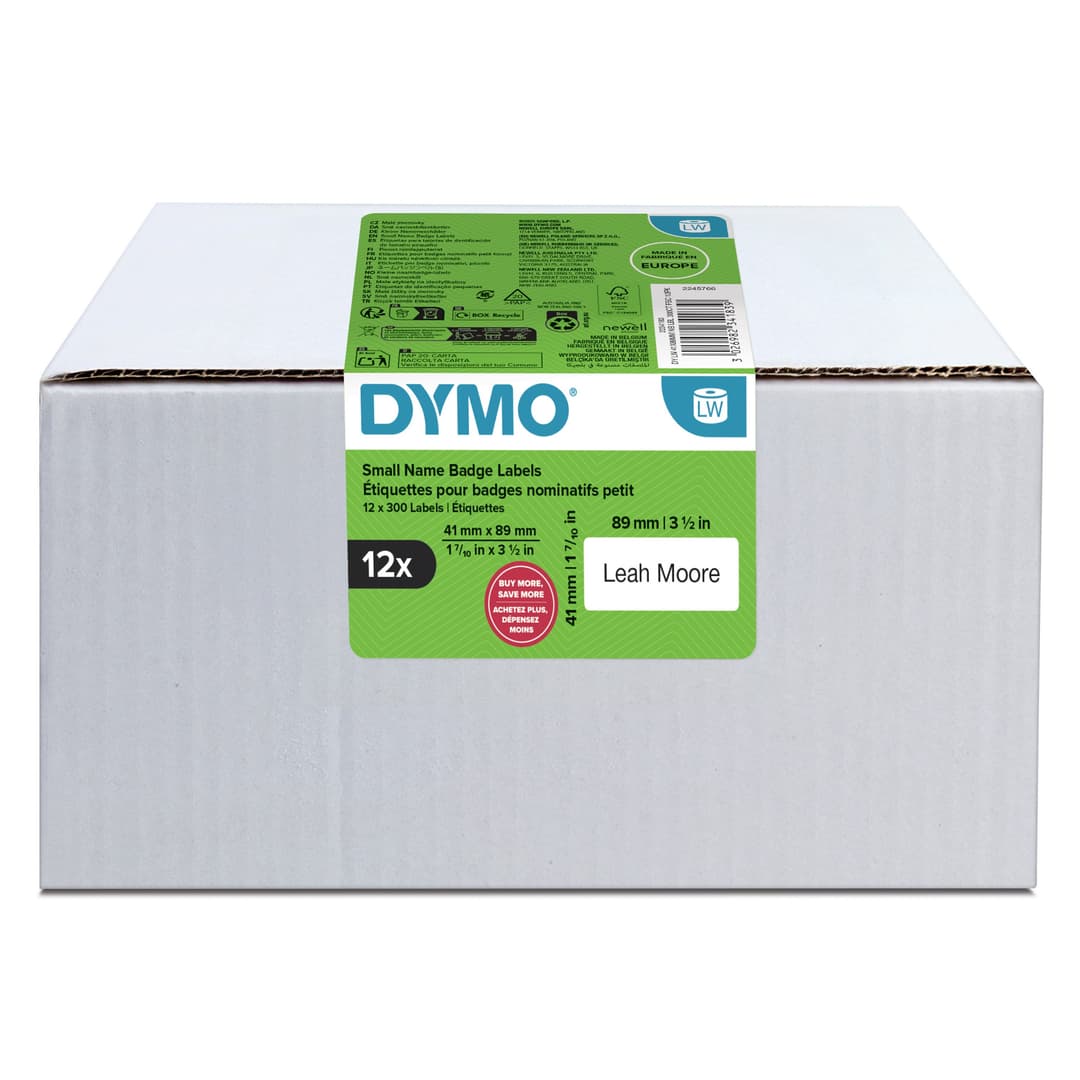 DYMO Authentic LabelWriter Small Name Badge Labels | 41 mm x 89 mm | Self-Adhesive | 12 Rolls of 300 Easy-Peel Labels (3,600 Count) | for LabelWriter Label Makers | Made in Europe - Image 1