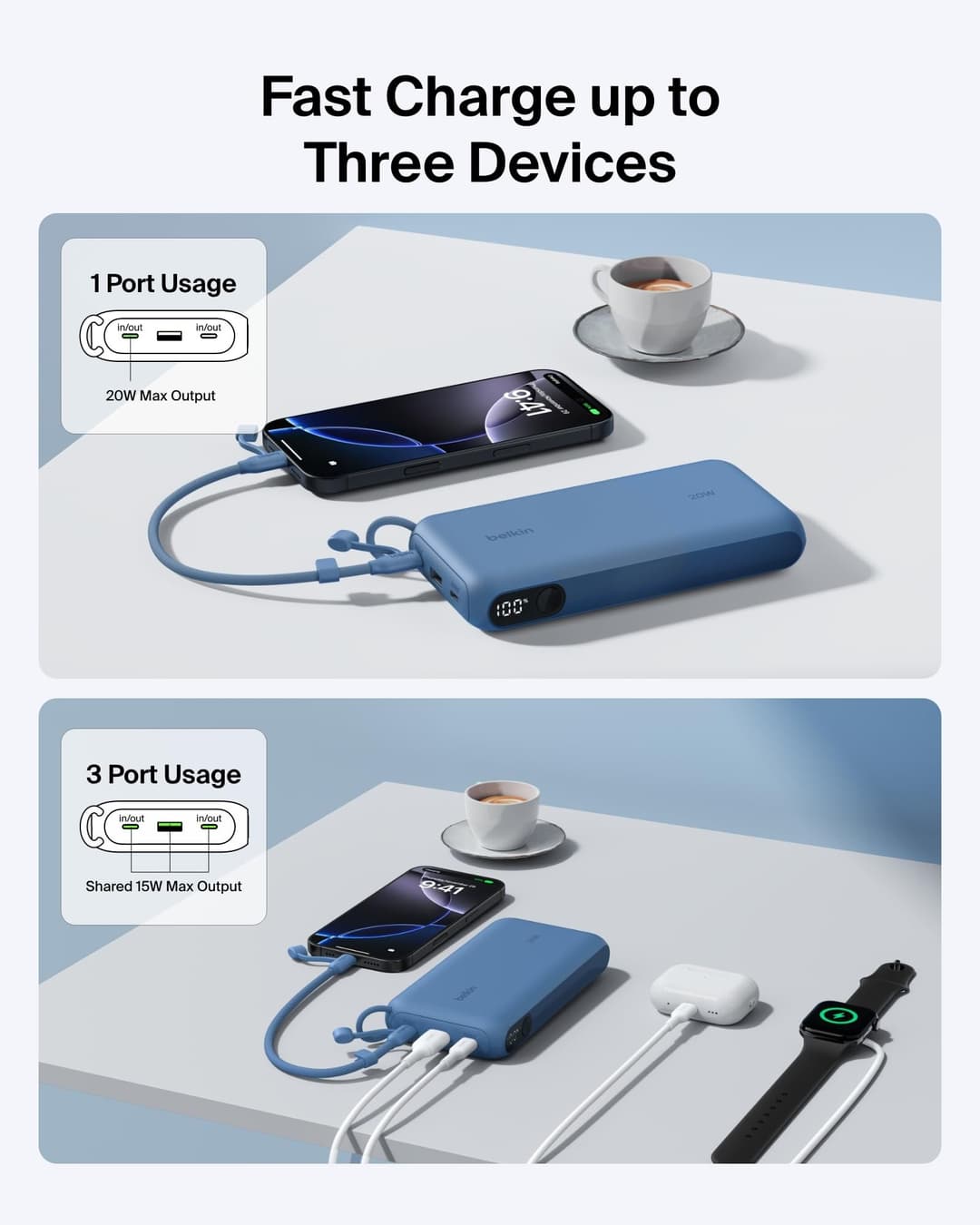 Belkin BoostCharge 20K 20W Power Bank with Digital Display - Blue - Image 4