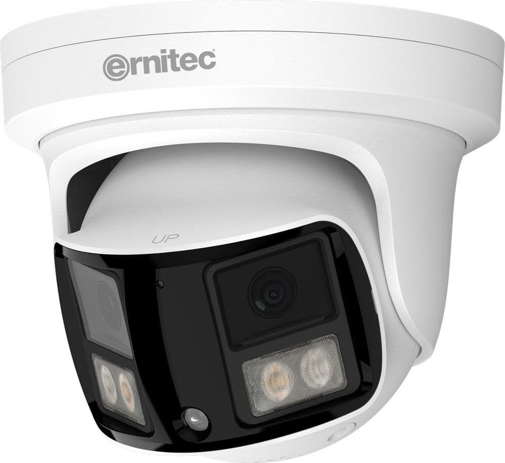 Ernitec Wolf Ultra 8MP Turret 190° Dual-Sensor Camera with 2.4mm Lens & IR/White Light 30m/20m, PoE, IP66 - NDAA - Image 1