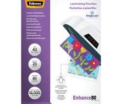 FELLOWES Enhance 80 Micron A3 Laminating Pouches - 25 Pack - Image 1