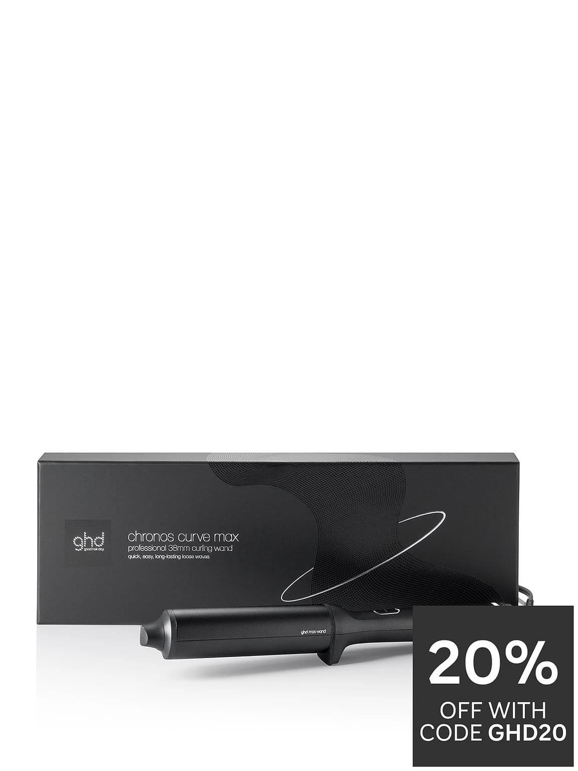 ghd Chronos Curve Max Wand 38mm Hair Curler Curl-Responsive Technology 185°C 2.7m Cable - Black
