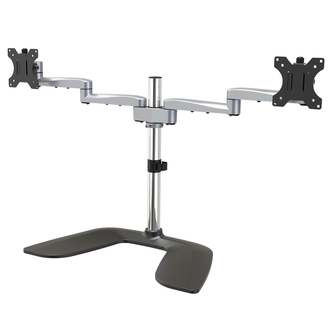 StarTech.com Dual Monitor Stand - Ergonomic Desktop Monitor Stand for up to 32" VESA Displays - Free-Standing Articulating Universal Computer Monitor Mount - Adjustable Height - Silver - Image 1
