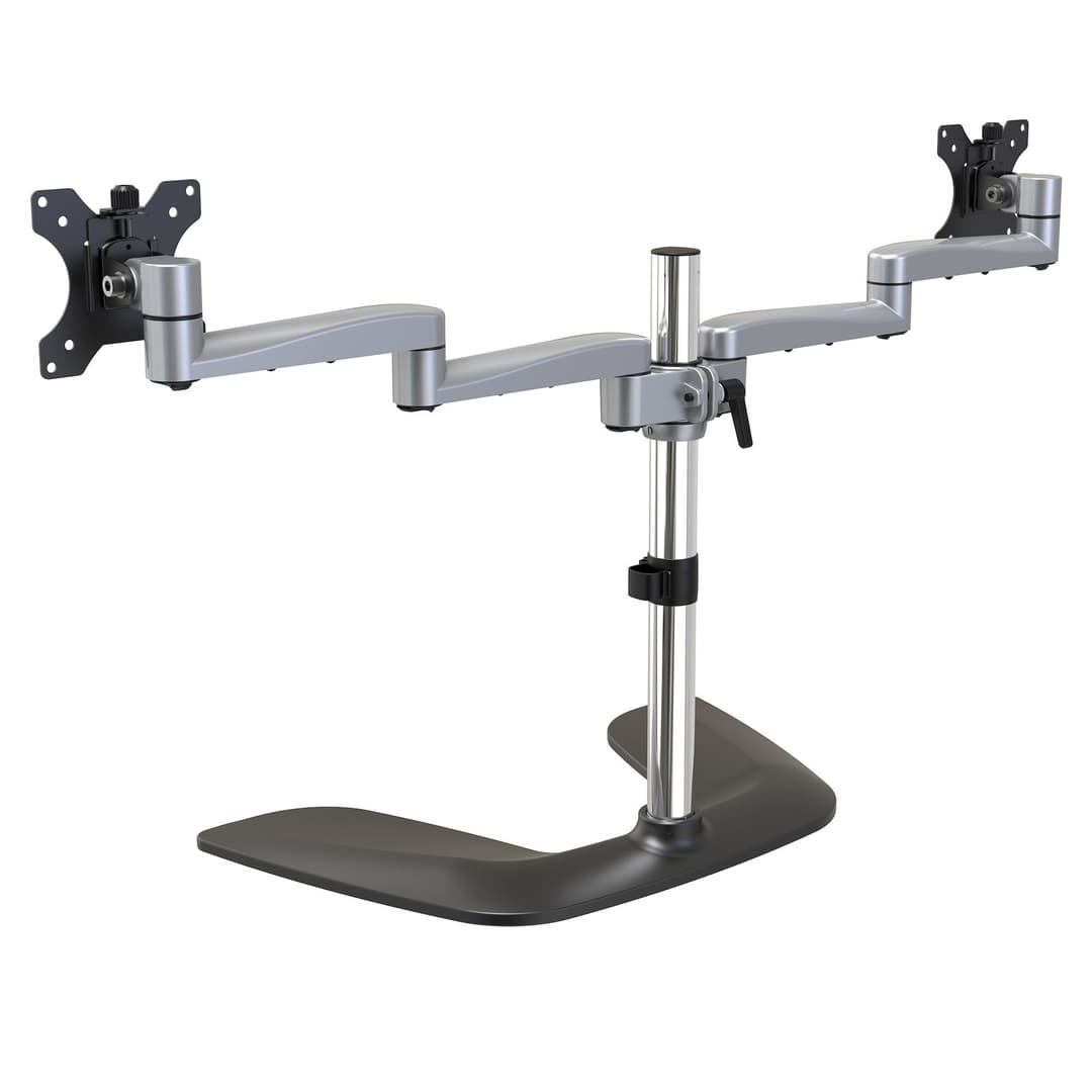 StarTech.com Dual Monitor Stand - Ergonomic Desktop Monitor Stand for up to 32" VESA Displays - Free-Standing Articulating Universal Computer Monitor Mount - Adjustable Height - Silver - Image 2
