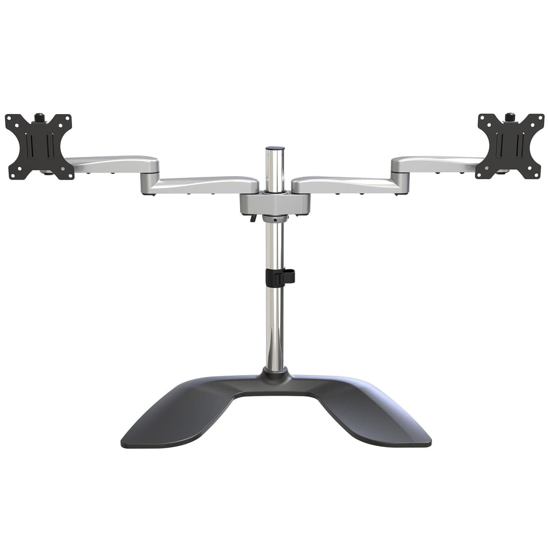 StarTech.com Dual Monitor Stand - Ergonomic Desktop Monitor Stand for up to 32" VESA Displays - Free-Standing Articulating Universal Computer Monitor Mount - Adjustable Height - Silver - Image 3