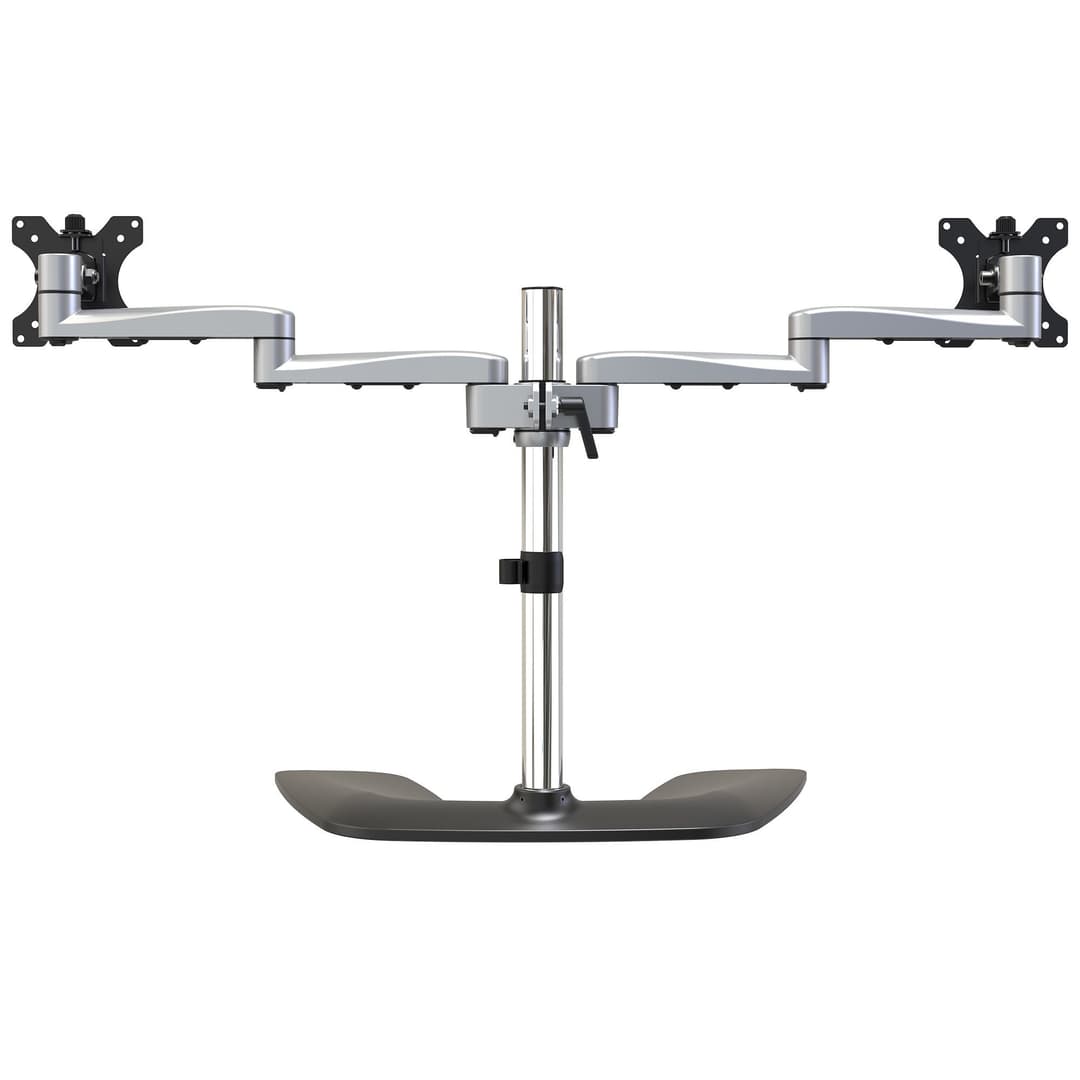 StarTech.com Dual Monitor Stand - Ergonomic Desktop Monitor Stand for up to 32" VESA Displays - Free-Standing Articulating Universal Computer Monitor Mount - Adjustable Height - Silver - Image 4