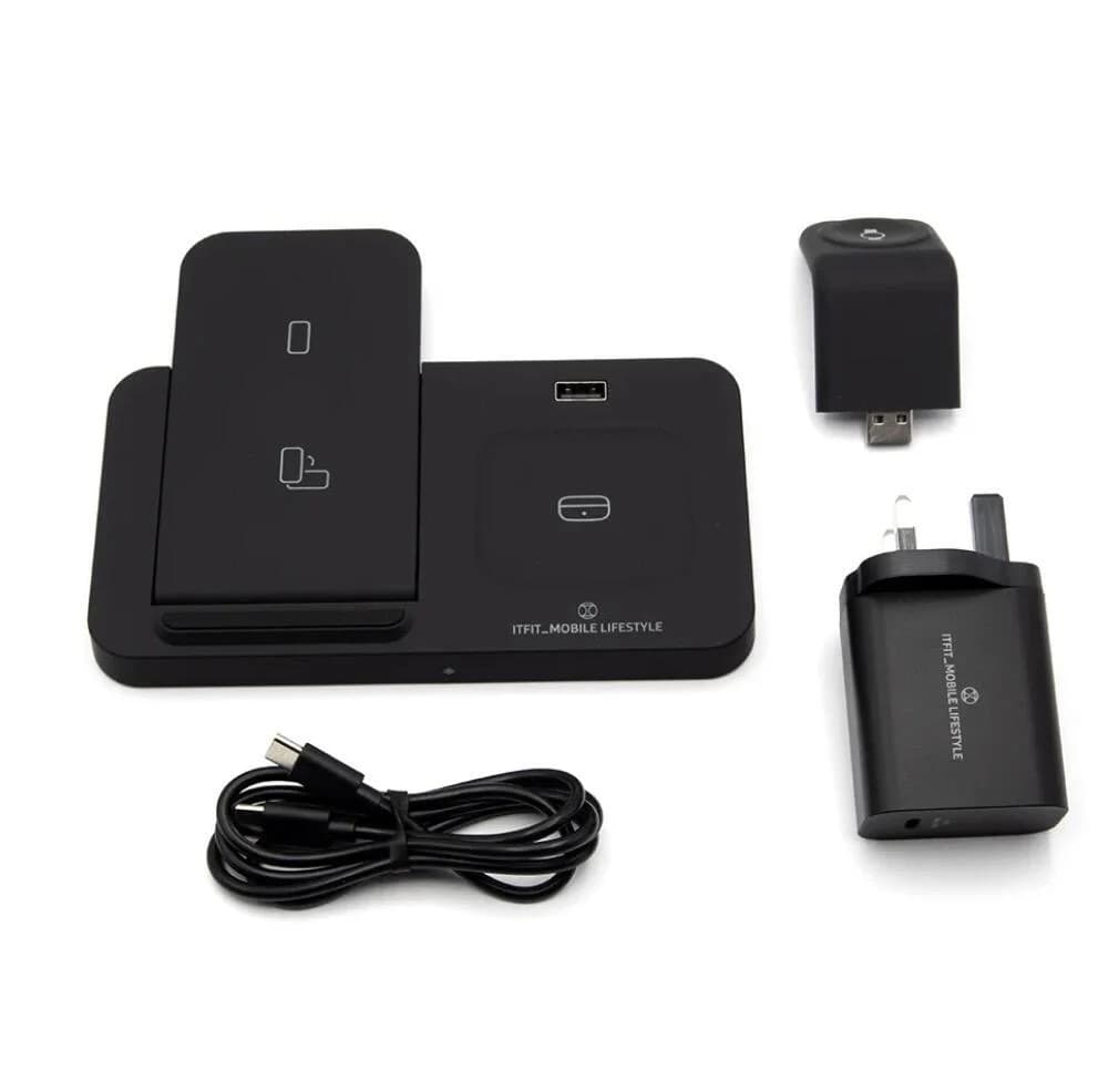 ITFIT 3-in-1 Wireless Charging Pad for Samsung Devices, Fast Charge Stand for Phone - Black - Image 3