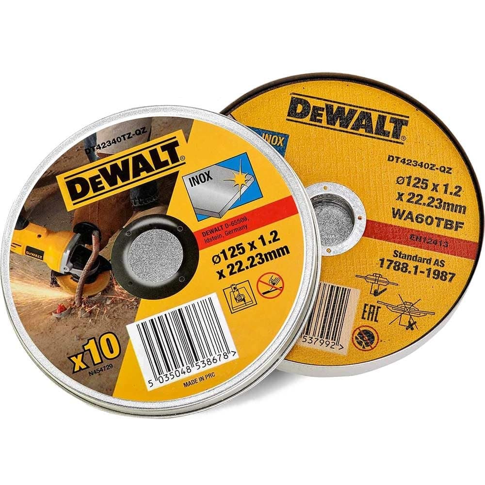 DEWALT DT42340TZ Stainless Steel Flat Cutting Disc - 125 mm x 1.2 mm Pack Of 10 - Image 1