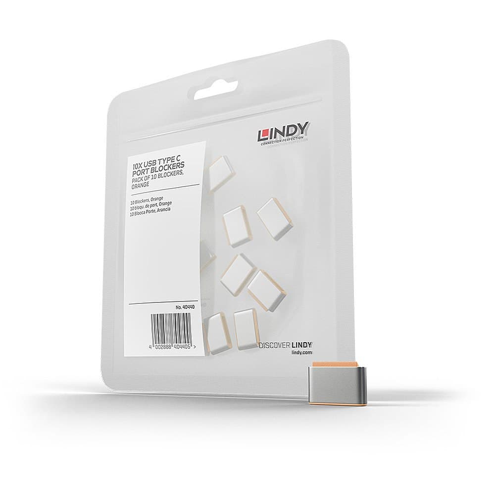 Lindy USB-C Port Blocker Extra Lock Pack (10x Locks, No Key) - Orange
