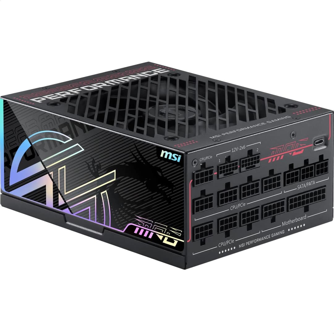 MSI MPG Ai1300TS PCIE5 Power Supply Unit, GPU Safeguard+, SiC MOSFETs, Zero fan mode with Fan Safeguard, 1300W, 80 PLUS Titanium, Dual-native 12V-2x6, Cables with Dual-color 12V-2x6 connectors - Image 1