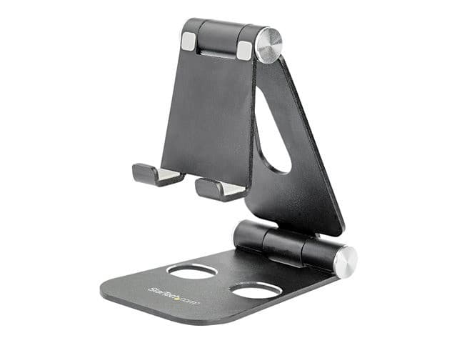 StarTech.com Phone and Tablet Stand, Foldable Universal Mobile Device Holder for Smartphones & Tablets, Adjustable Multi-Angle Viewing Ergonomic Cell Phone Stand for Desk, Portable, Black - Foldable Phone Holder (USPTLSTNDB) - desktop stand for mobile pho - Image 3