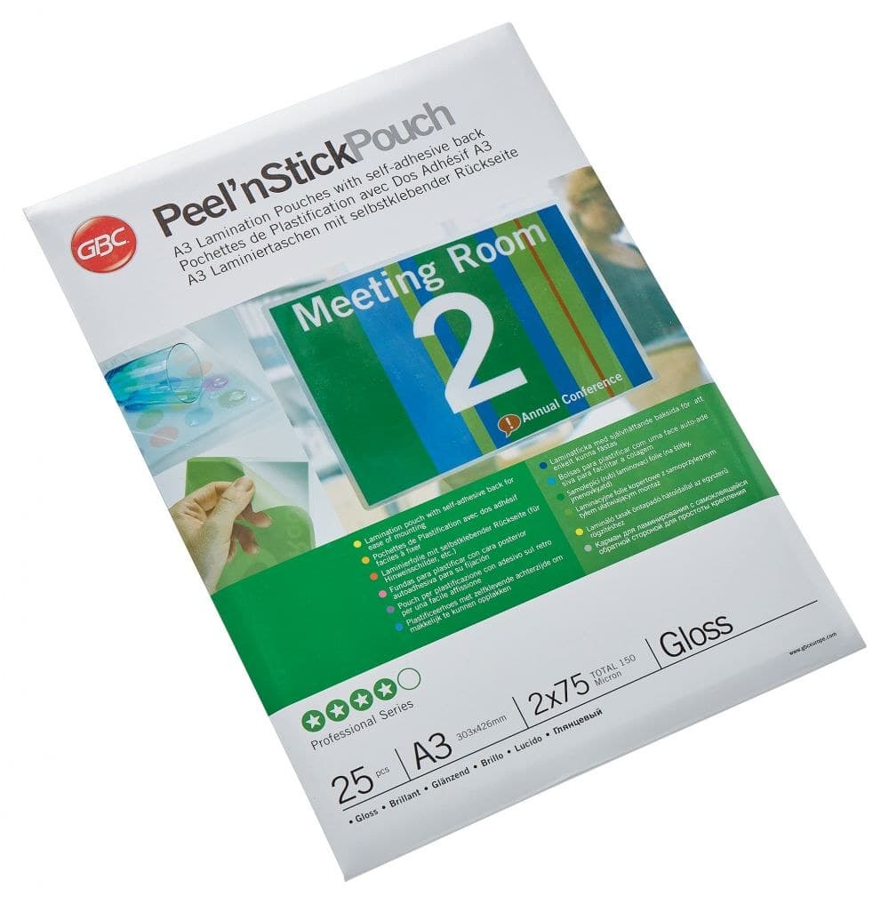 GBC 3747526 A3 Peel n Stick Gloss Pouch 75 Micron 25Pk - Image 1