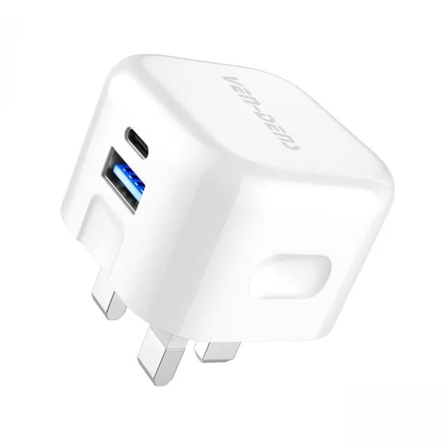 Ven-Dens Dual Port QC 3.0 + PD 20W Fast Charger Wall Plug, Compact, Safe & Travel-Ready, SP-TC78AC - White - Image 1
