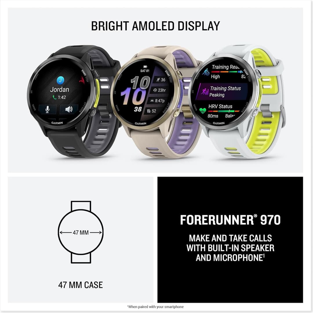 Garmin Forerunner 970 47mm Premium GPS Running & Triathlon Smartwatch AMOLED Sapphire - Soft Gold - Image 7