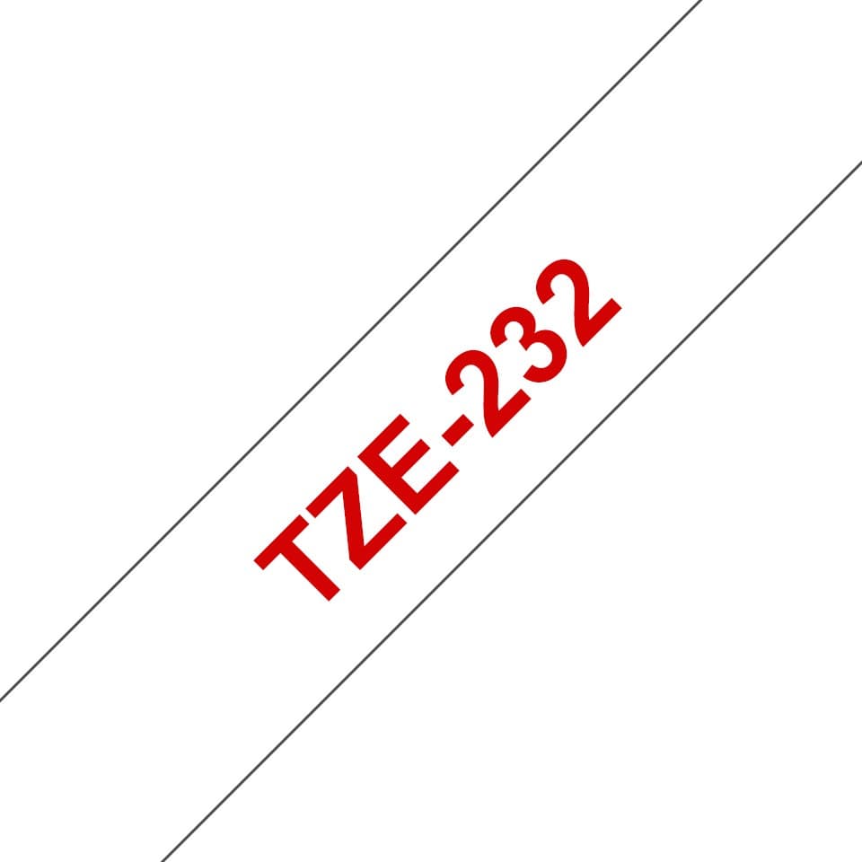 Brother TZe-232 P-touch Laminated Labelling Tape Cassette 12mm x 8m - Red on White