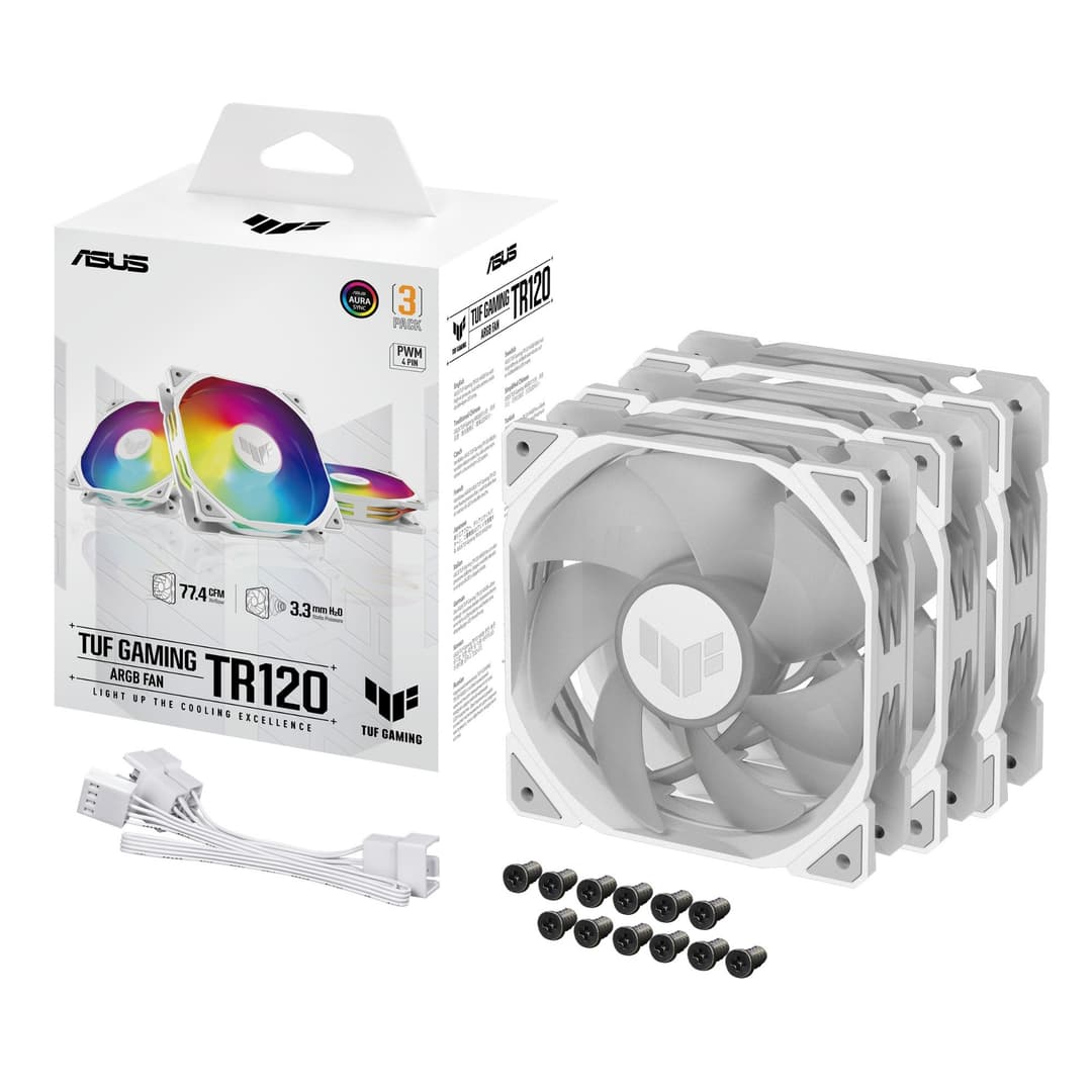 ASUS TUF Gaming TR120 ARGB 120mm PWM Case Fan White - 3-Pack - Image 1