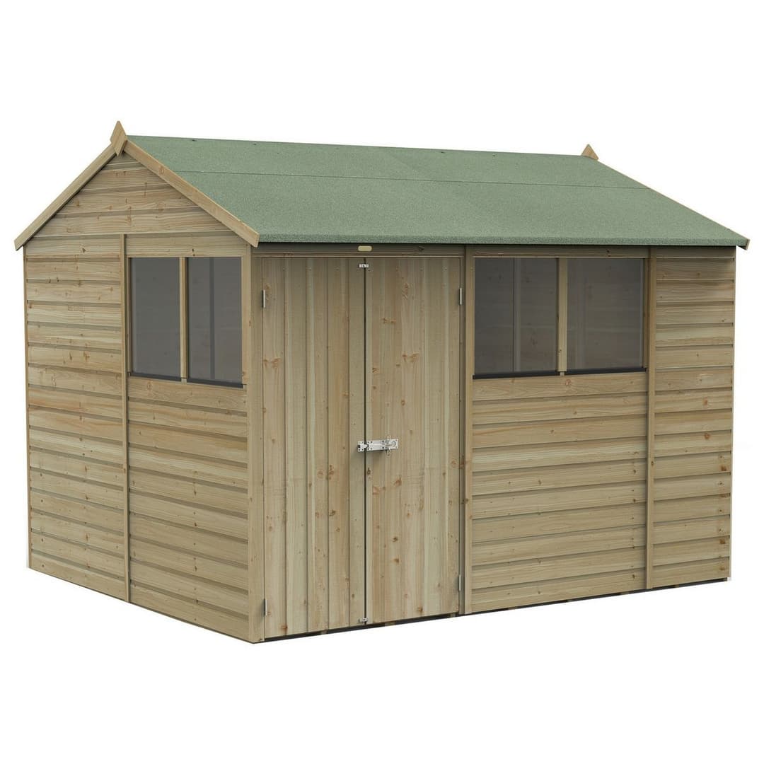 Forest Beckwood Shiplap 4 Windows Reverse Apex Shed - 10x8ft - Image 1