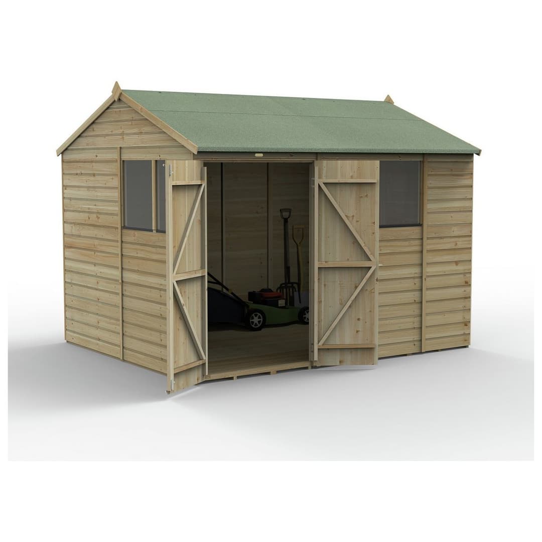 Forest Beckwood Shiplap 4 Windows Reverse Apex Shed - 10x8ft - Image 2