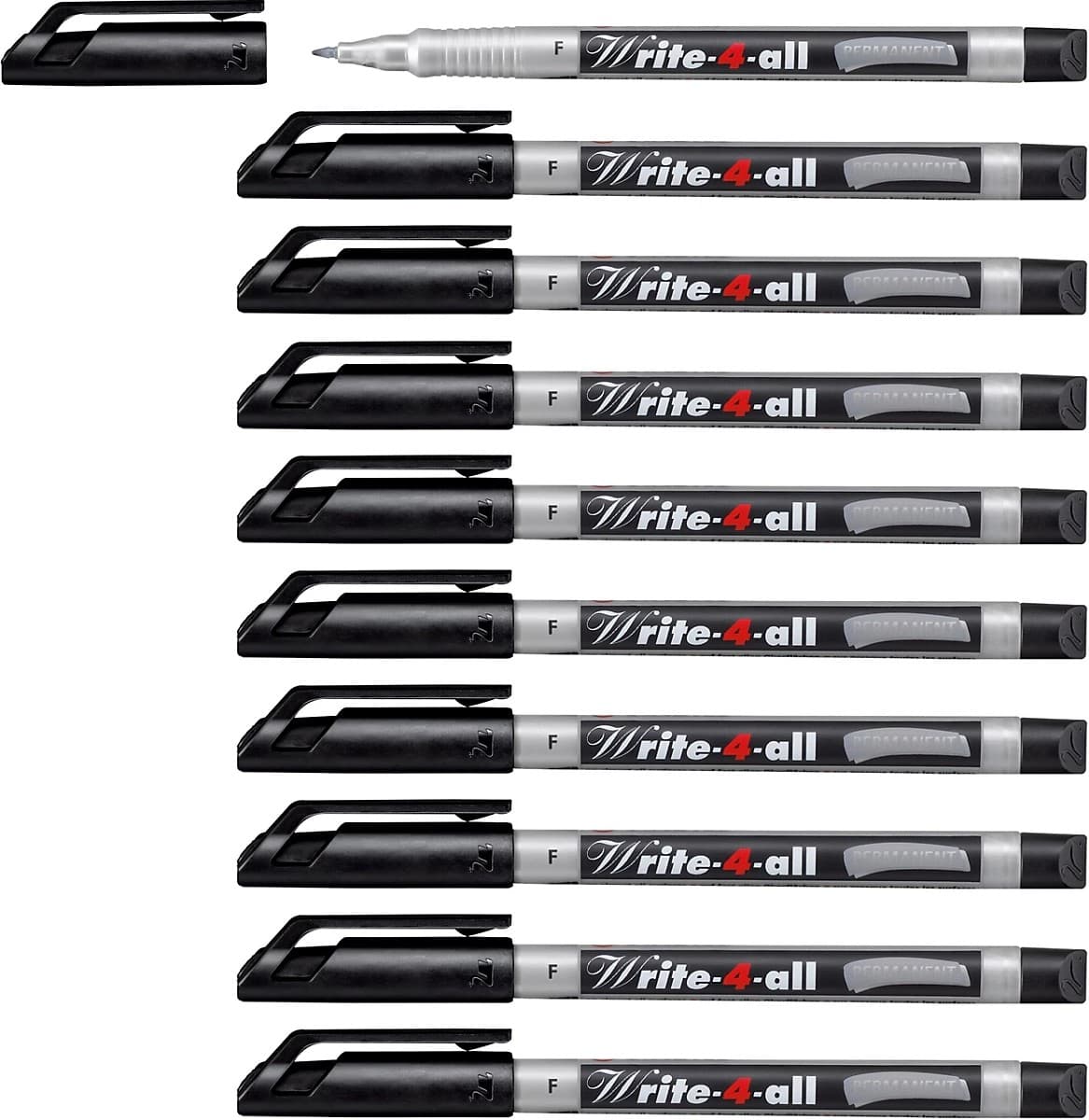 STABILO Write-4-all 156/46 Permanent Marker Pen Fine 0.7mm Black - Pack of 10