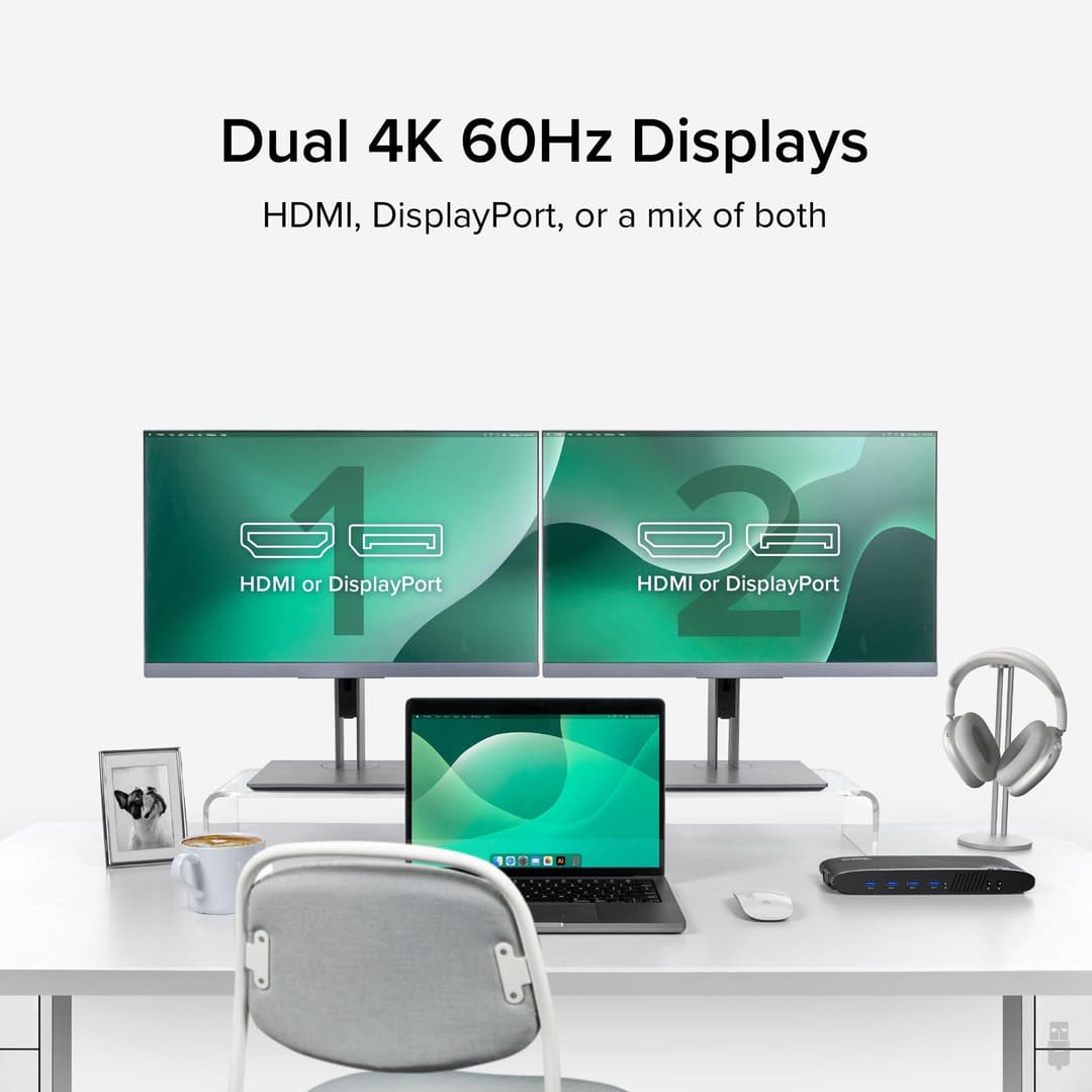 Plugable Technologies Universal Laptop Docking Station, 4K Dual Monitor, DisplayPort or HDMI, Windows Mac or ChromeOS Laptops, USB-C or USB 3.0, Adds 2 Displays, Ethernet, Audio, 6 USB Ports - Image 3