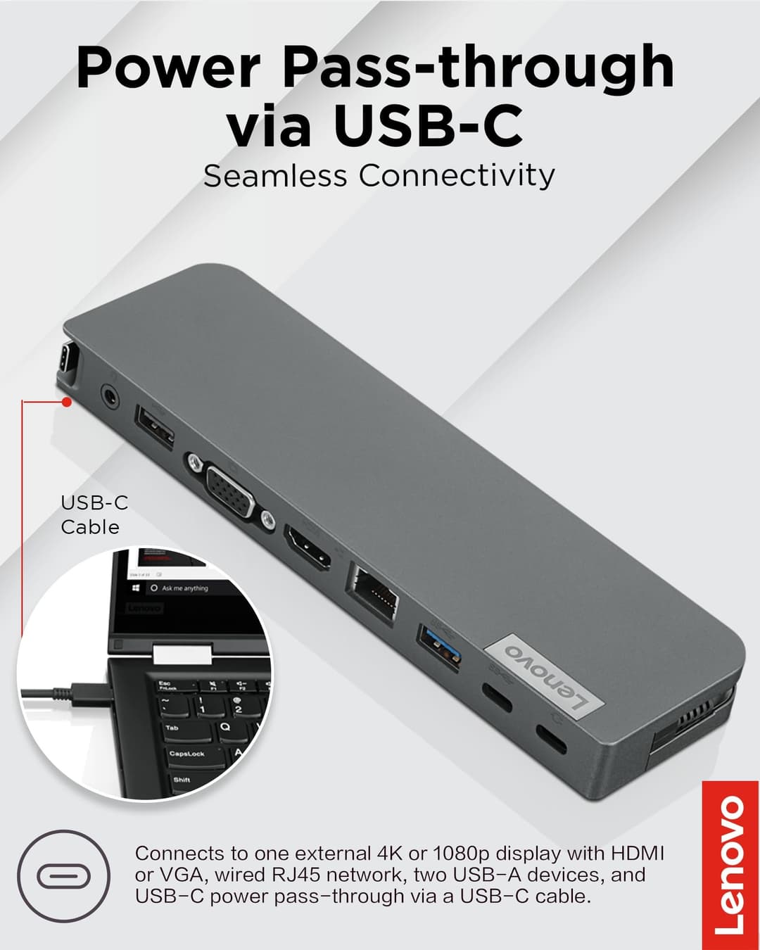 Lenovo USB-C Mini Dock - Black - Image 2
